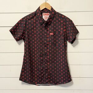 Dixxon Flannel Company | Women's Bougie Red Drip Short Sleeve Party Shirt Small